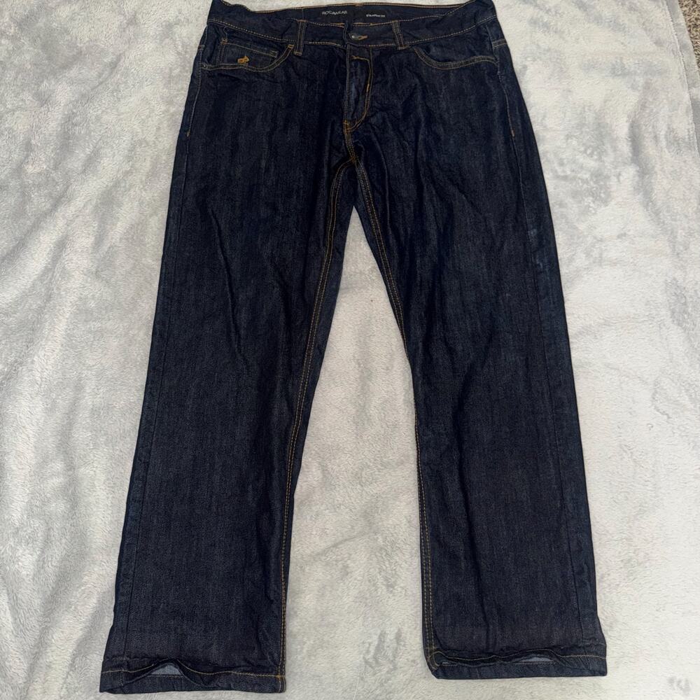 Rocawear Straight Fit Dark Wash Denim Jeans Men’s 36x30 Gold Stitch Hip Hop